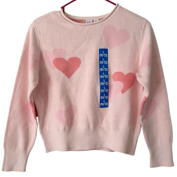 GAP Other - NWT Gap Kids Pink Hearts Rolled Neck Knit Sweater Girls Size Large 10/12